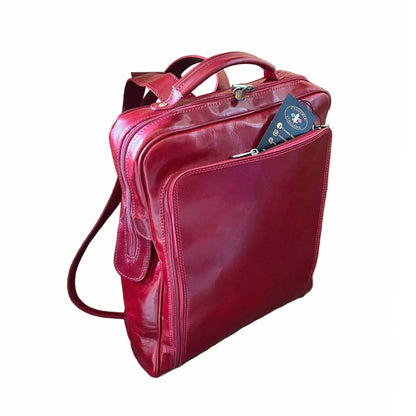zaino grande compatto in pelle rosso borsa in cuoio made in italy cuoieria italiana