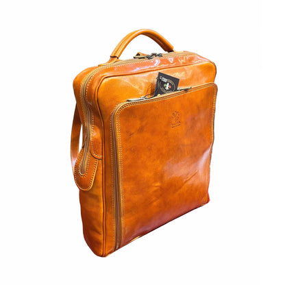 zaino grande compatto in pelle tinta cuoio naturale borsa in cuoio made in italy cuoieria italiana