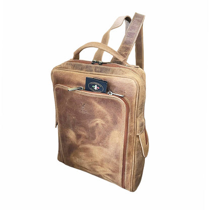 zaino medio compatto in pelle cuoio invecchiato borsa in cuoio made in italy cuoieria italiana