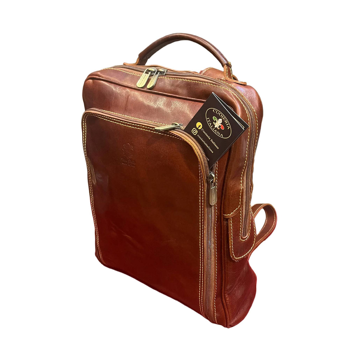 zaino medio compatto in pelle marrone borsa in cuoio made in italy cuoieria italiana