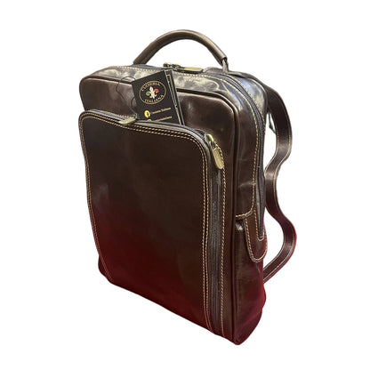 zaino medio compatto in pelle marrone scuro testa di moro borsa in cuoio made in italy cuoieria italiana