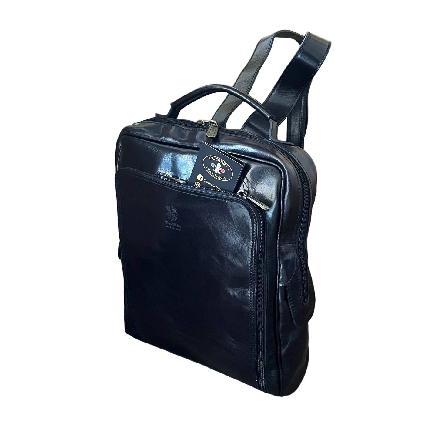 zaino medio compatto in pelle nero borsa in cuoio made in italy cuoieria italiana