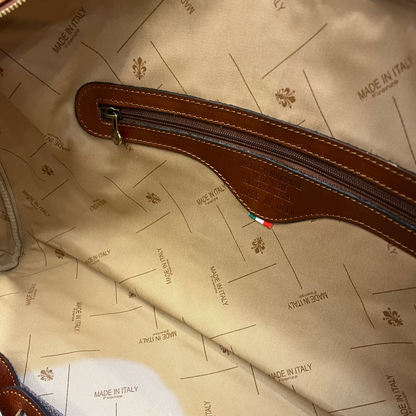 zip interna borsone in pelle cuoio naturale da bagaglio a mano borsa da viaggio artigianale e resistente made in italy cuoieria italiana